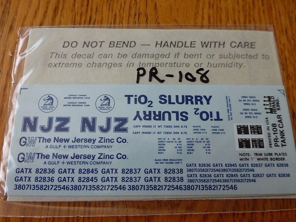 Herald King Decal #PR 108 NJZ Tio2 Slurry/The New Jersey Zinc Co 