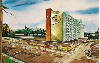 HARVEYS HOTEL & CASINO LAKE TAHOE ARTIST RENDERING 1962 POSTCARD