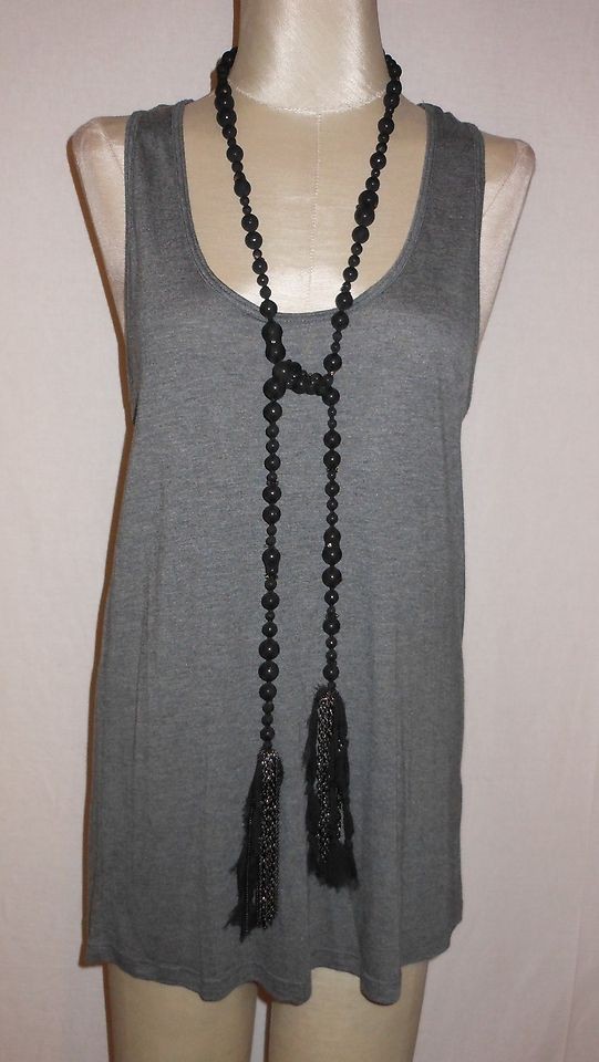 Haute Hippie Racerback Gray Modal Jersey Tunic Top with Black Beaded 