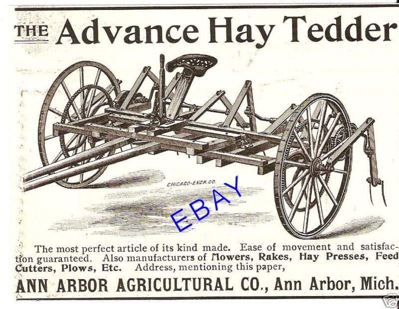 1894 ADVANCE HAY TEDDER AD RAKE ANN ARBOR MICHIGAN