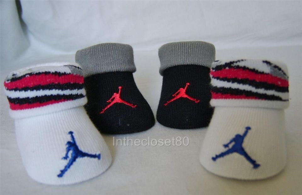 NEW NIKE AIR JORDAN NEWBORN BABY BOY INFANT BOOTIES SOCKS WHITE/BLACK 