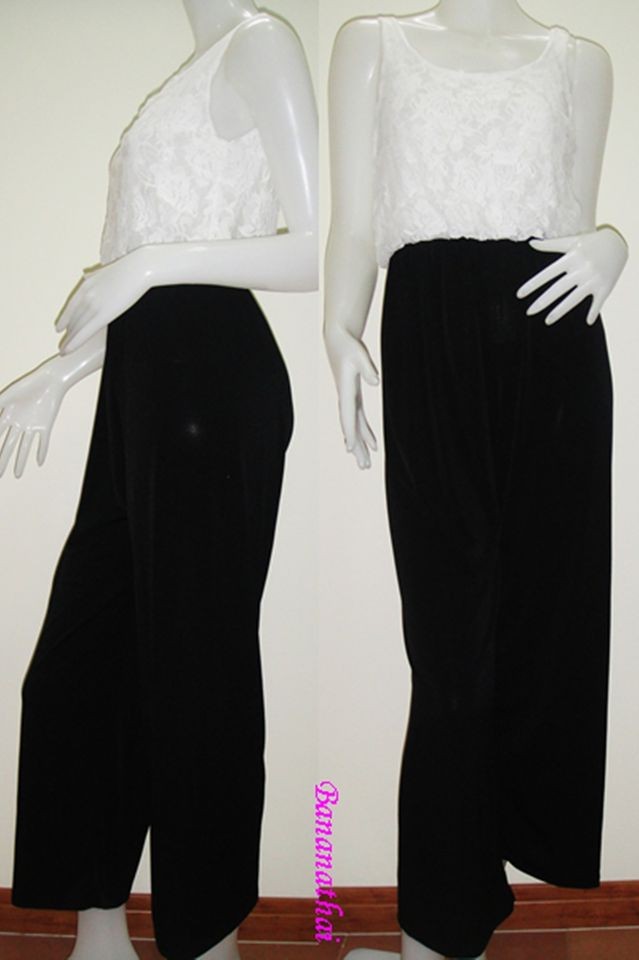 NEW WOMENS BLACK&WHITE LACE JUMPSUIT ROMPER VERSATILE LONG PANTS 