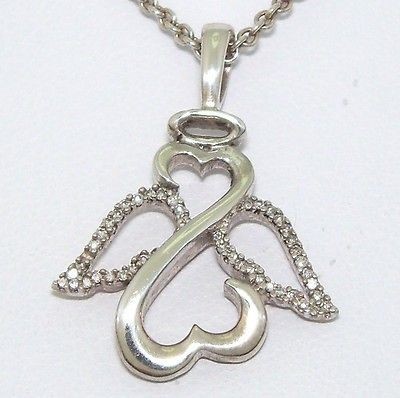 Jane Seymour Sterling Silver 1/15ct Diamond Open Heart Angel Necklace 