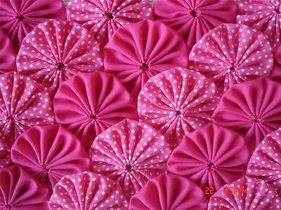 60 Handmade 2 PINK POLKA Fabric Yo Yo Quilt Applique Suffolk Puff