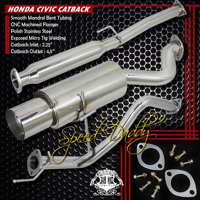 SINGLE PATH 4.5 TIP CAT CATBACK EXHAUST SYSTEM 92 95 HONDA CIVIC 3 DR 