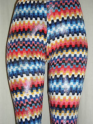 Sexy SHINY SILVER Foil COLORFUL Geometric METALLIC Rave LEGGINGS   M 6 