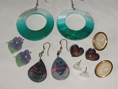 Pierced Earrings Lot Cloisonne Hearts Shell Flowers Cameo Flowers Fish 