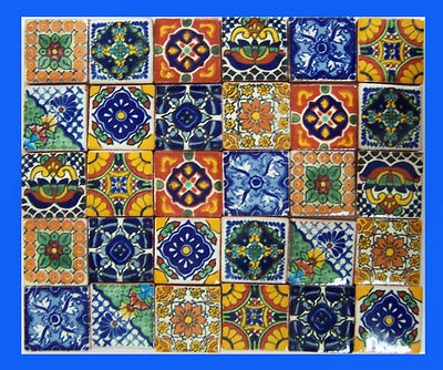 30 PCS MEXICAN TALAVERA TILE FOLK ART MOSAIC 1x1 MEXICO ★