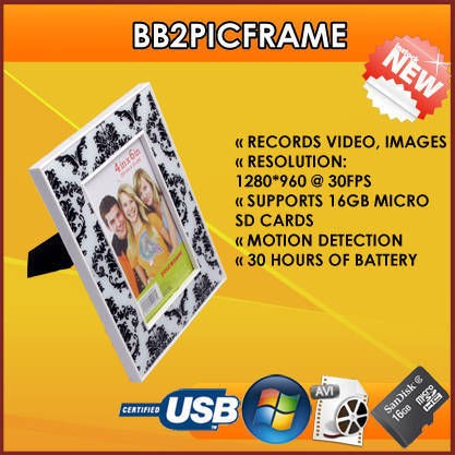 BB2PicFrame30 Covert Hidden Spy Nanny Color Camera DVR Recording 