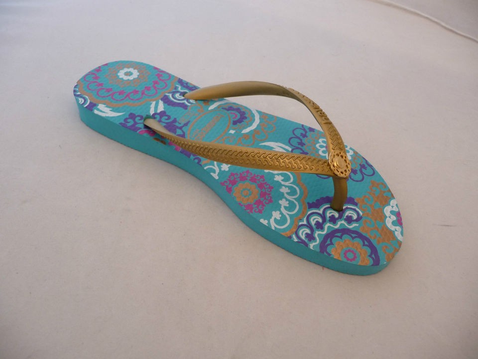 Haviana Turkish Slim Pattern Flip Flops in Turquoise,Blac​k & White