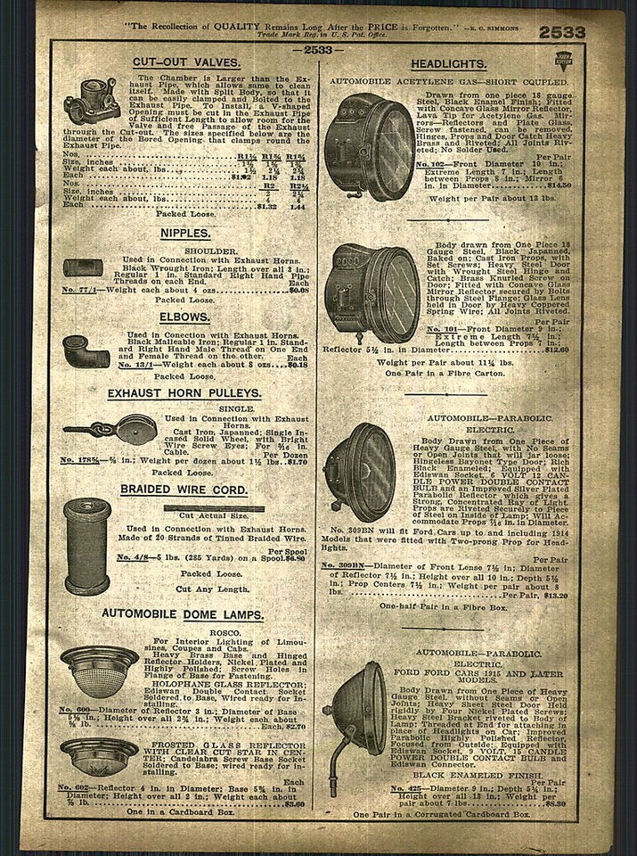 1921   22 AD Automobile Acetylene Gas Headlights Lamps Autoreelite 