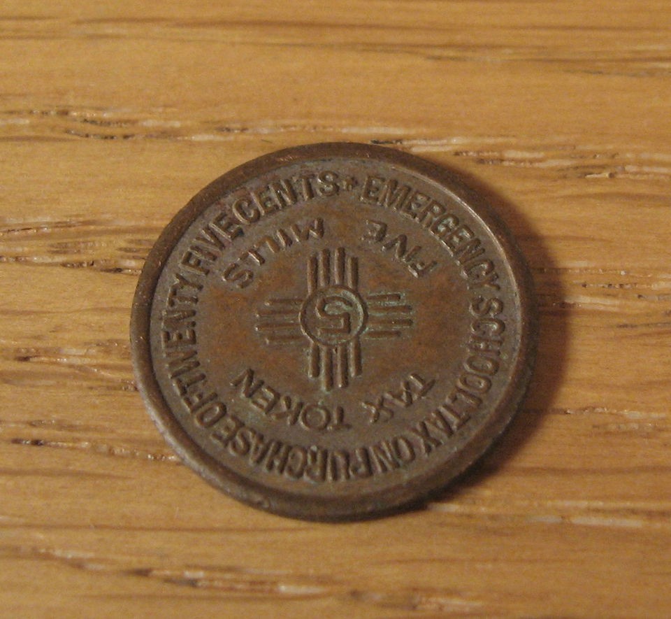 Vintage 1935 New Mexico Revenue Tax Zia Token 5 Mills Emergency School 