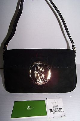 NEW $225rt KATE SPADE KENSINGTON BEA BLACK SUEDE LEATHER BAGUETTE BAG 