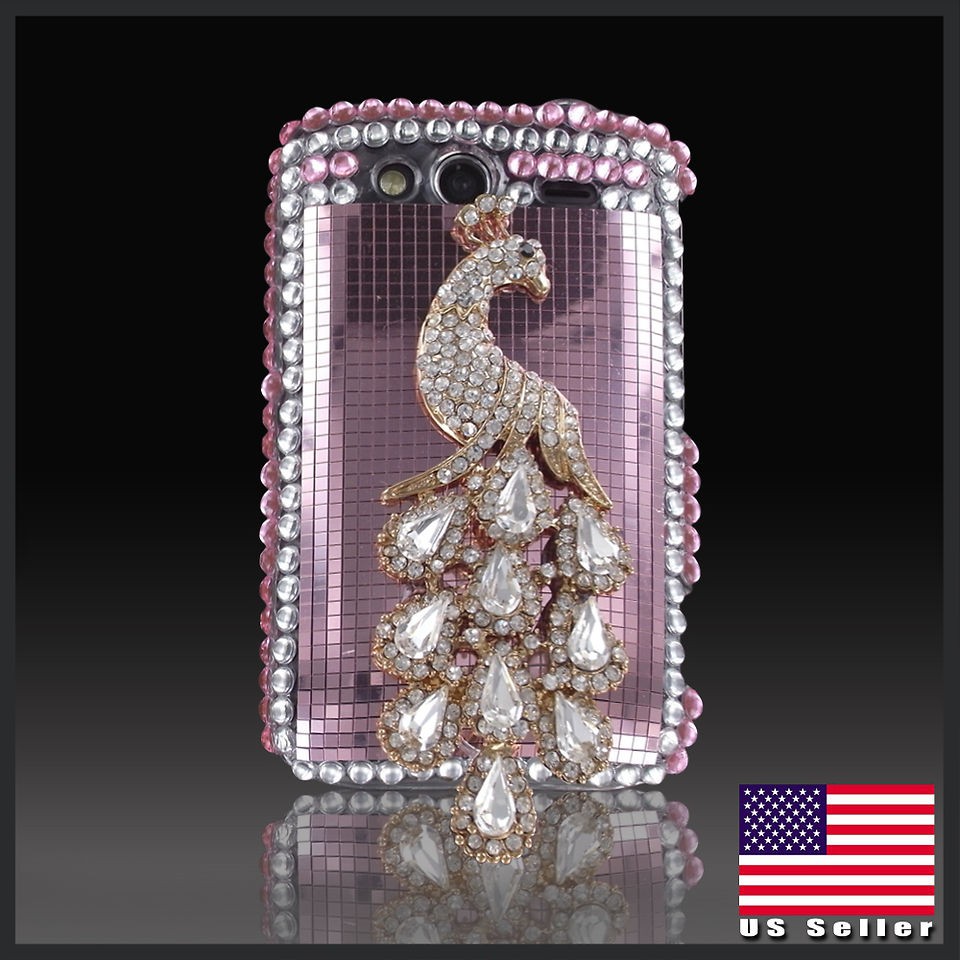   Silver Peacock Pink bling rhinestone case cover HTC Wildfire S 2 G13