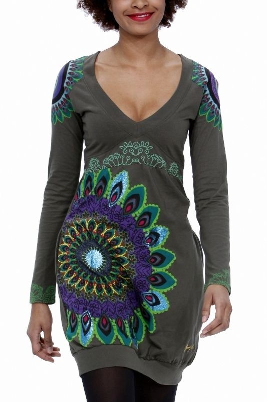 NEW Desigual PARKER Dress Tunic Scoop Neckline Long Sleeve 28V2012 S 