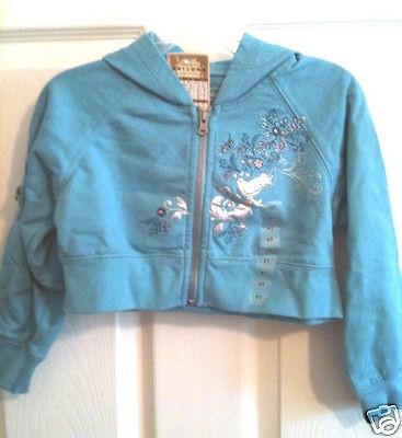 NEW Arizona Jean Co Sz 4T Aqua Hooded Crop Jacket w/ Bird & Flowers 