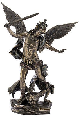 NEW Saint Michael With Helmet and Sword Slaying The Demon Bronze 