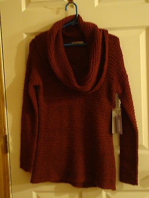 New Jennifer Lopez ruby/red/burgu​ndy cowl knit/crochet pointelle 