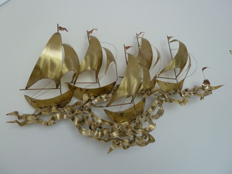 Metal Wall Sculpture 5 Sailing Ships No Title Originally Done in 1980 