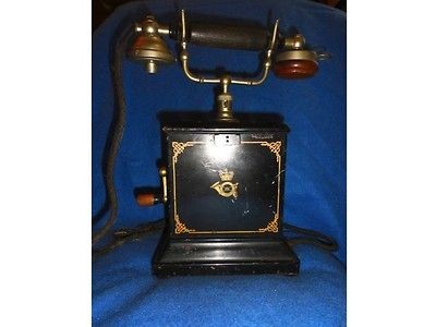 Antique Vintage 1910 Norwegian Postal Logo Magneto Telephone Phone