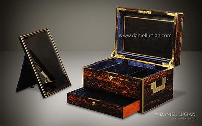   Antique Jewellery Jewelry Box in Coromandel with Bramah Locks c.1860