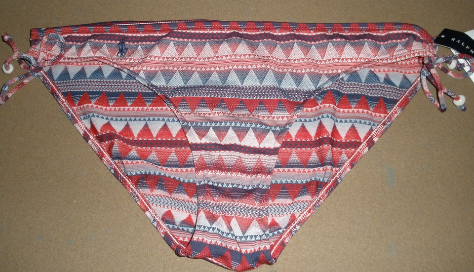 NWT RALPH LAUREN RED AZTEC PRINT BIKINI SWIMSUIT BOTTOMS LARGE $50