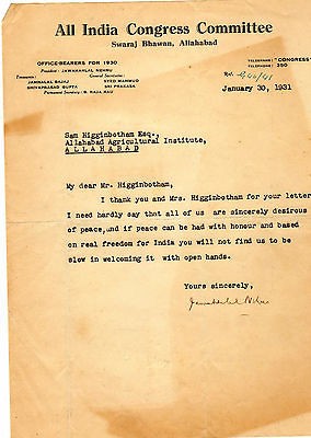 1931 JAWAHARLAL NEHRU, First Prime Minister of India, Letter