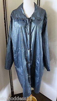 BABETTE PEWTER NYLON/POLY HIDDEN HOOD ZIPPER/SNAP FRONT LONGER RAIN 