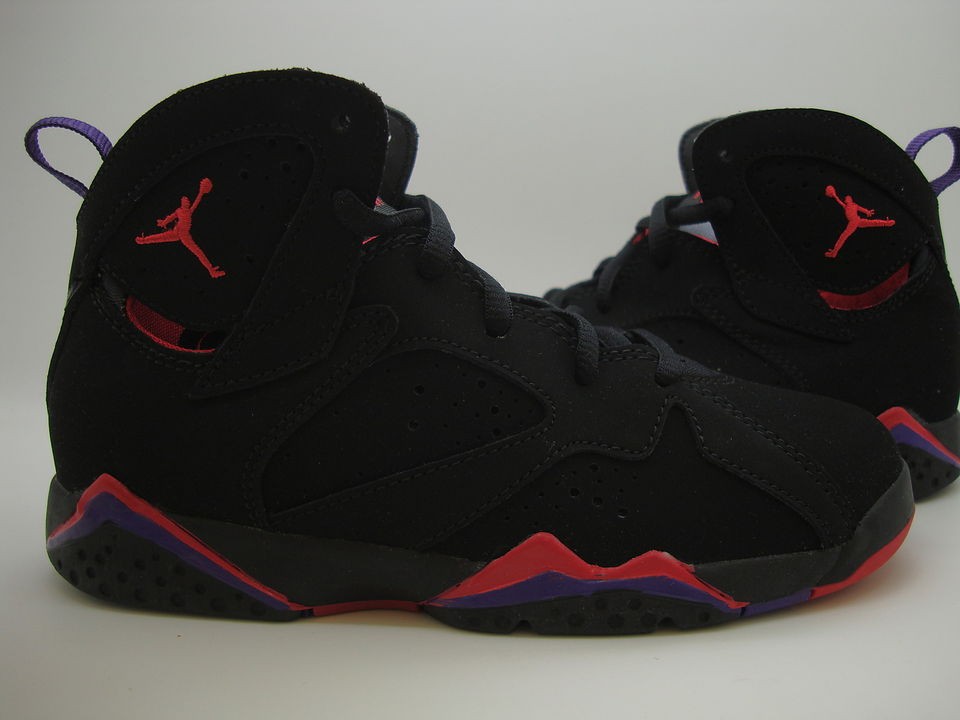   ] Pre School Little Kids Air Jordan 7 Retro Raptors Black Red Purple