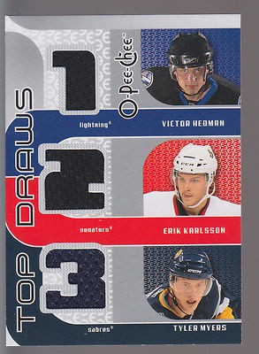 Erik Karlsson Tyler Myers Victor Hedman RC Triple Jersey 2009 10 OPC 