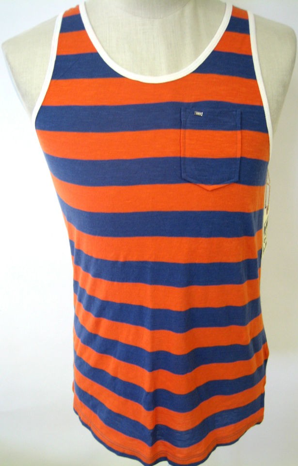   CAPTAIN TANK MENS KNIT POCKET TOP STRIPES ART NWT NAVY ORANGE M