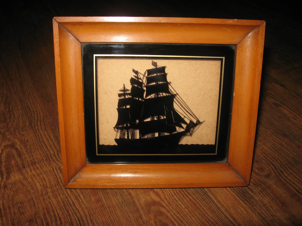 Antique Reverse Painting Glass Nova Scotia Clipper Ship Barkentine 