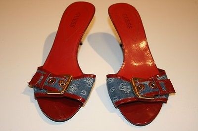 guess red denim slide on size 7