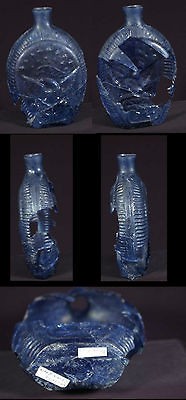 11 24 RARE SAPPHIRE BLUE DOUBLE EAGLE HISTORICAL FLASK PRIVY DUG 