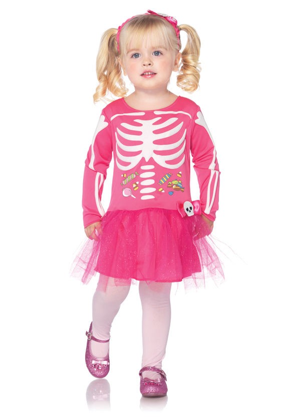   Candy Skeleton Pink Dress and Headband Kids Halloween Costume NEW