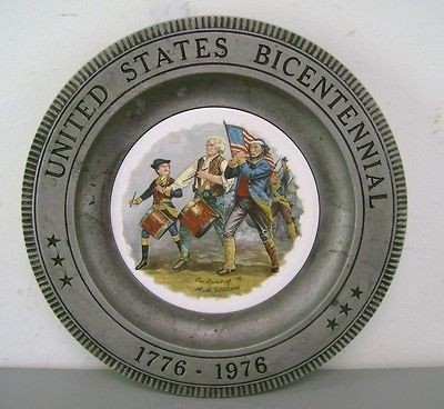 BICENTENNIAL SPIRIT OF 76 WFCO PEWTER METAL TILE PLATE WALL HANGING 