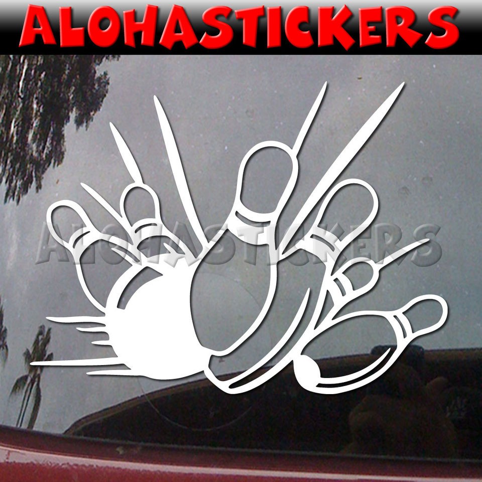 BOWLING STRIKE Bowler Ball & Pins Car Truck Boat Vinyl Decal Window 