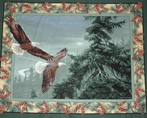 Bird Sanctuary Wildness EAGLES Fabric Panel Fabric GREAT Pine trees 