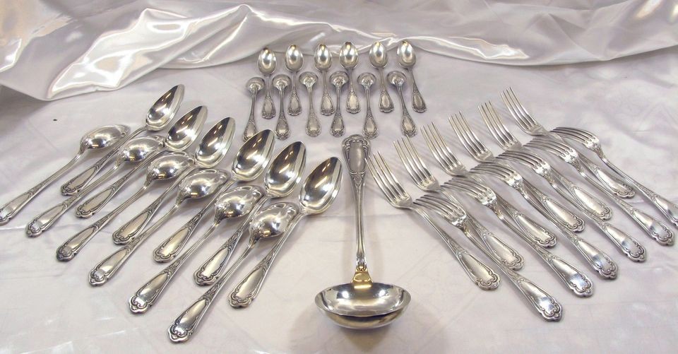 37PC FRENCH LOUIS XV ERCUIS SILVER FORKS & 2 SZ. SPOONS w/LADLE