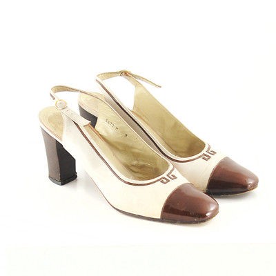 VINTAGE 70s Givenchy Chaussures LEATHER Neutural Colorblock Mongram 