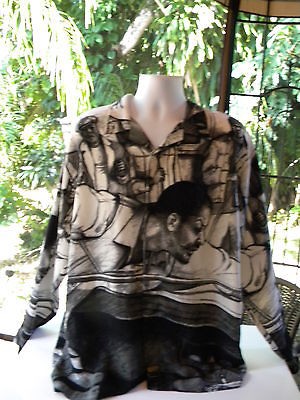 XL KARL KANI Mens Long Sleeve Graphic Men Shooting Pool Button Front 