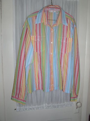 MONROE AND MAIN PLUS SIZE BLOUSE TAILORED STRIPED XL 1X NEW AQUA MULTI