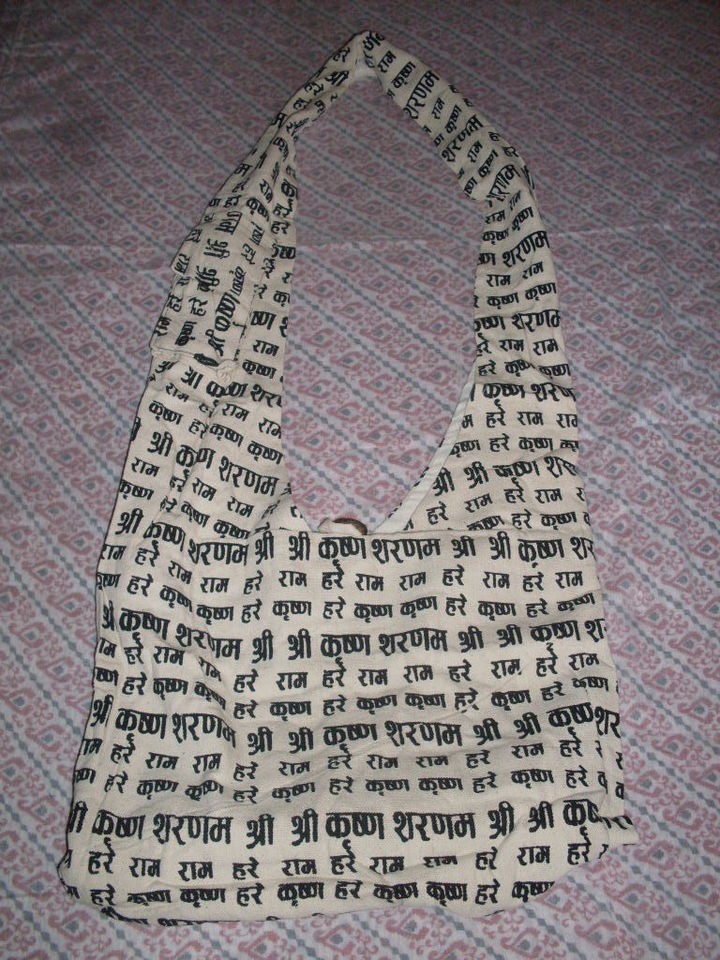   Crossbody Sling Buddha Bag HARE KRISHNA Mantra Print Hippie Hindu Yoga