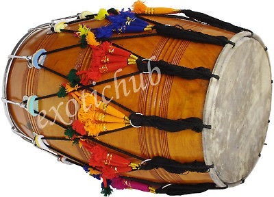 DHOL DRUMS~MANGO WOOD PUNJABI BHANGRA~WITH PLAYING STICKS AND 