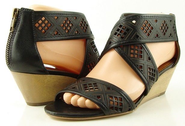 CYNTHIA VINCENT LEAH Black Cut out Womens Designer Shoes Wedges 