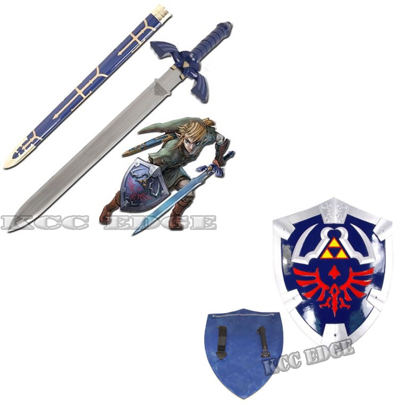 THE LEGEND OF ZELDA REAL STEEL MASTER SWORD + SHIELD SET costume link 