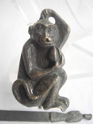 rare chinese old style brass carved monkey lock and key