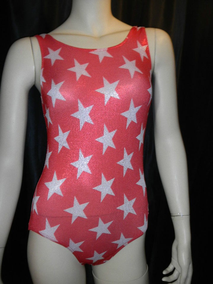 NWT GK Elite Sportswear Shiny Metallic Red Tank Leotard w/ Silver 