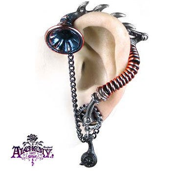 NEW Alchemy Gothic HIS MASTERS VOICE EAR TRUMPET EARRING Steampunk