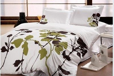 3pc Lime Green/Dark Brown/White 200TC Cotton Sateen Duvet Cover Set 